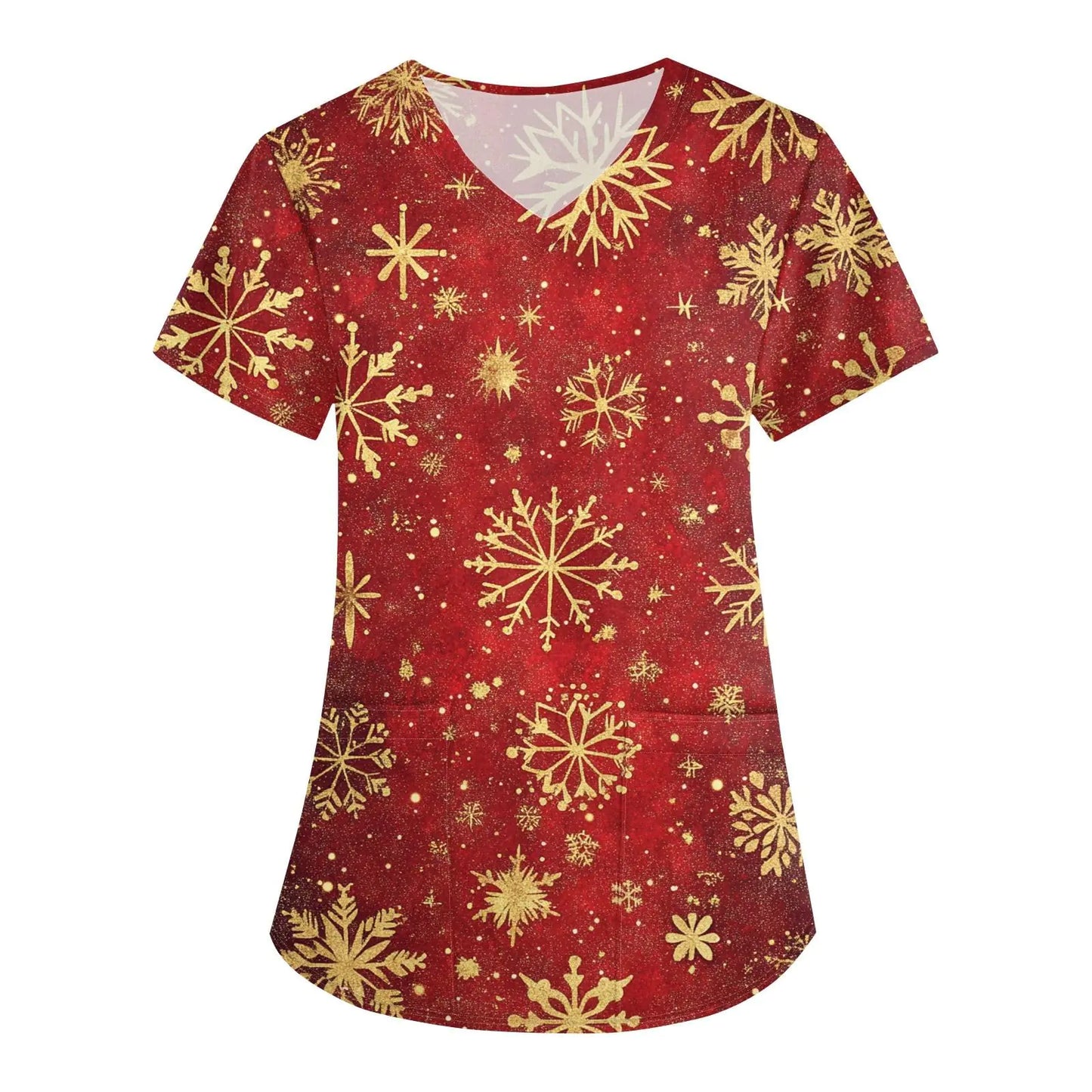π Christmas Plus Size Scrub Top - Holiday V-Neck Nursing Uniform