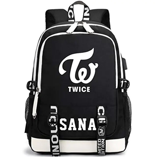 🎒: KPOP Twice Large USB Charging Travel Backpack