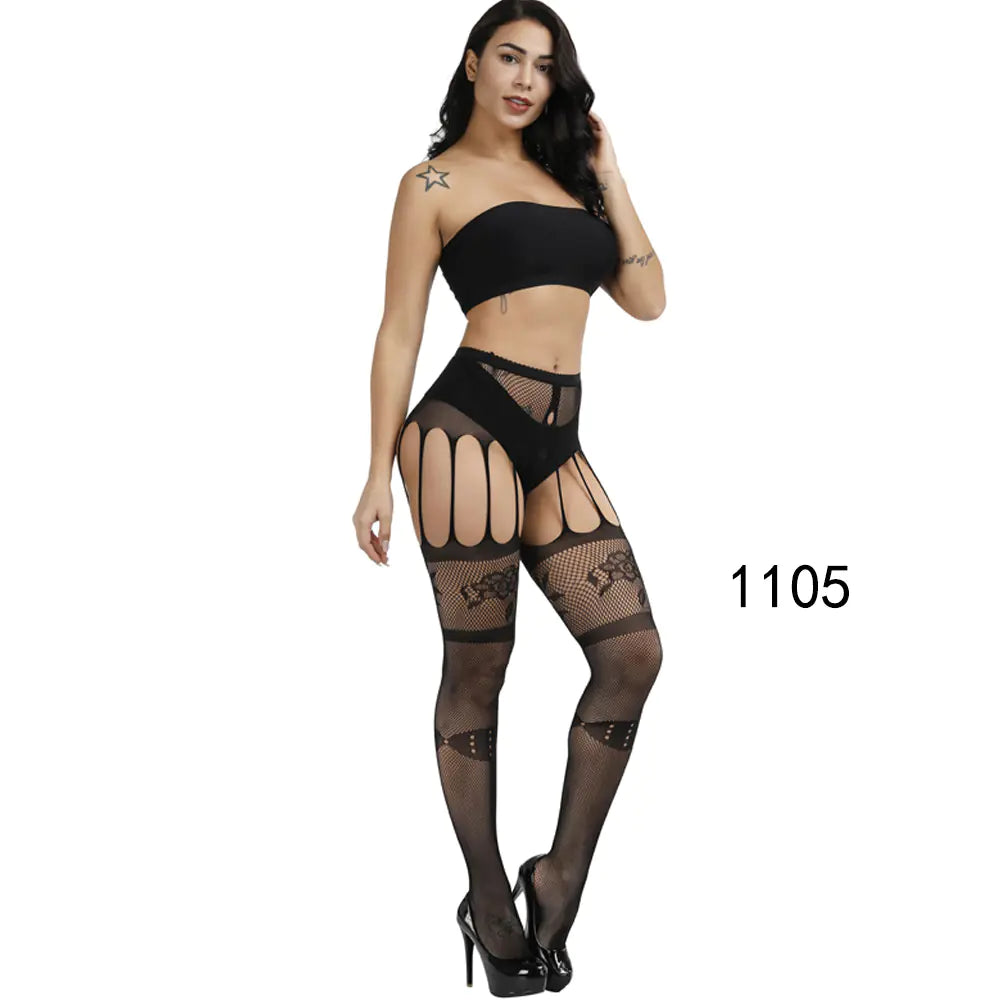 🦵: Sheer Lace-Trimmed Stockings with Open Crotch - Elegant Seductive Hosiery