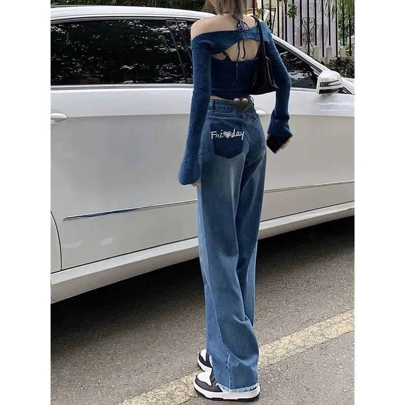 👖: Pearl Straight Jeans High Waist Wide-Leg - Sophisticated Slim-Fit Denim