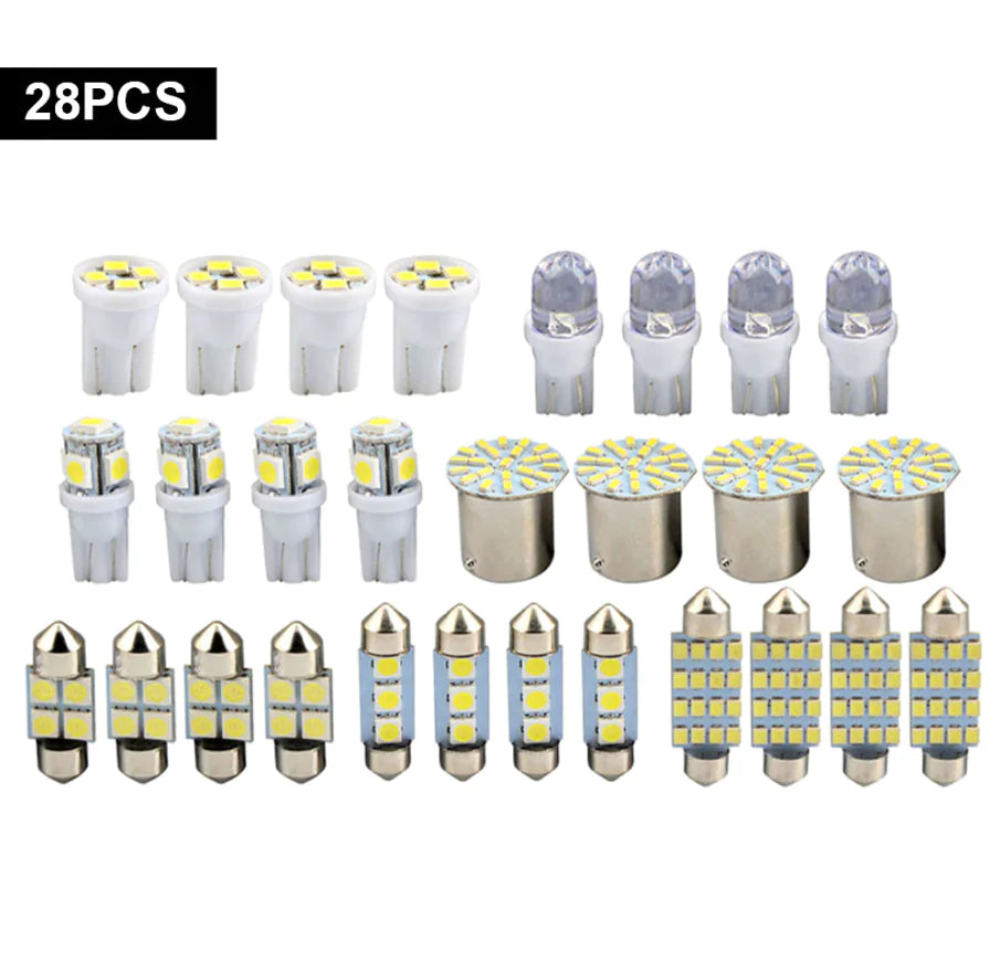 🚗: 28pcs Car Interior LED Light Kit - Complete White Combo Bulb Set