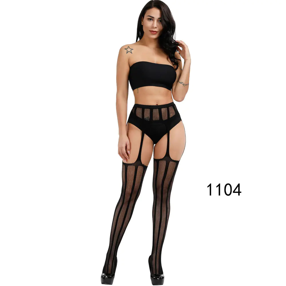 🦵: Sheer Lace-Trimmed Stockings with Open Crotch - Elegant Seductive Hosiery