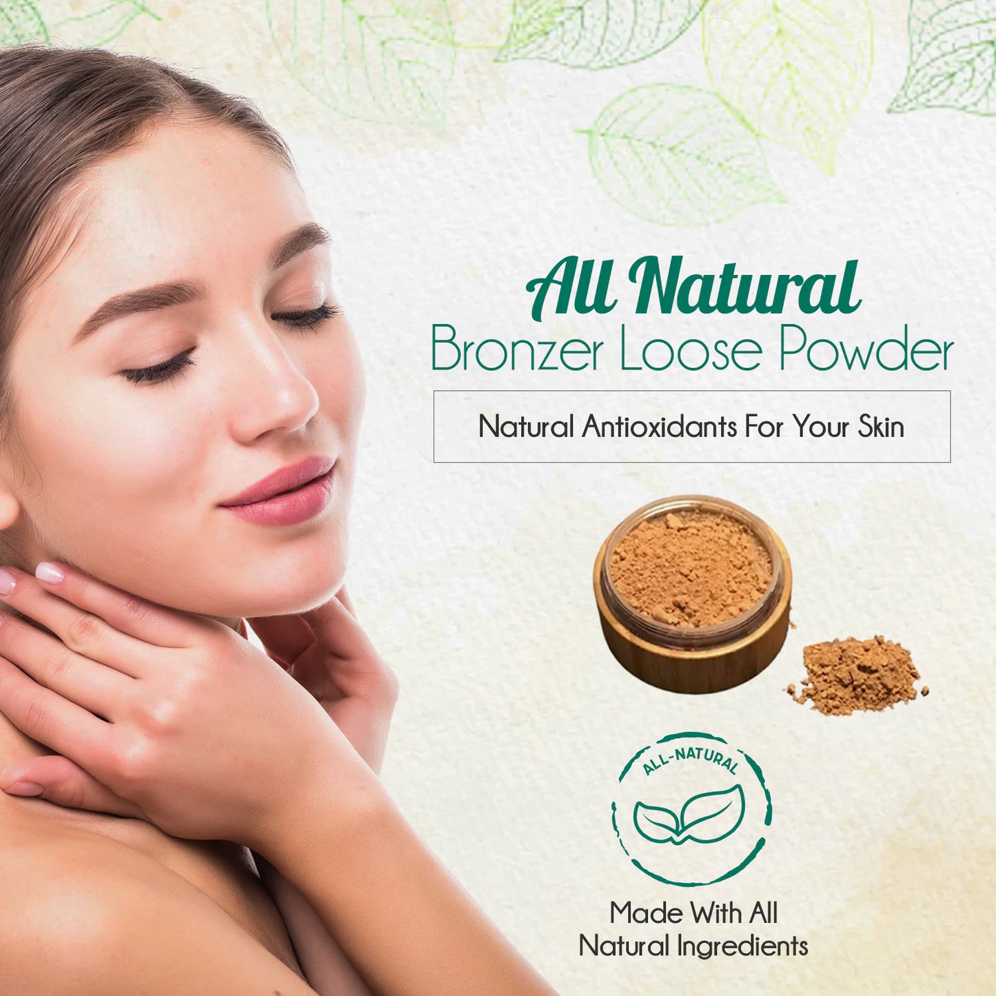 ☀️ Bronzer Loose Powder Set - Natural Bamboo Case with Kabuki Brush & Refill