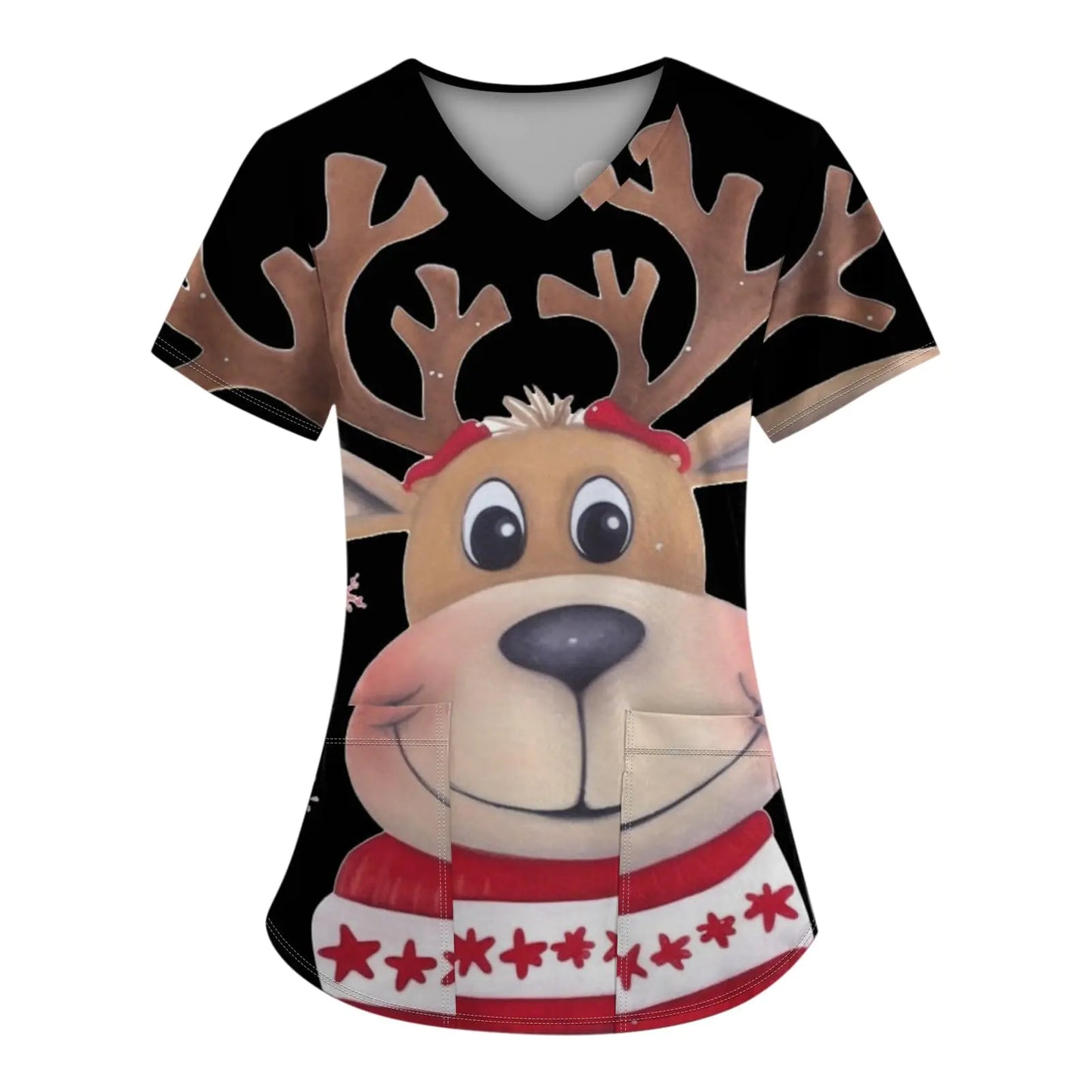 π Christmas Scrub Shirt Women - Funny Snowman V-Neck with Pockets