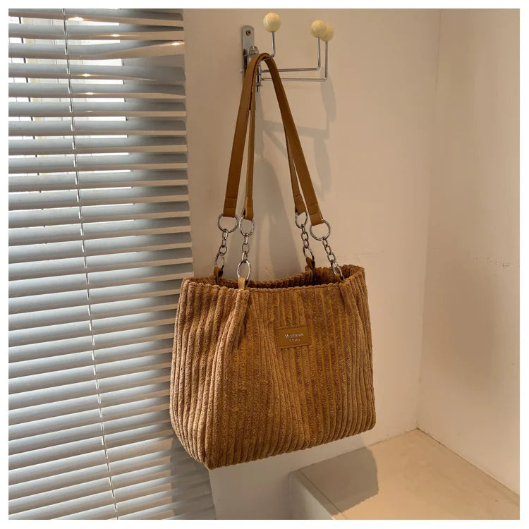 π: Retro Corduroy Shoulder Bag - European American Style