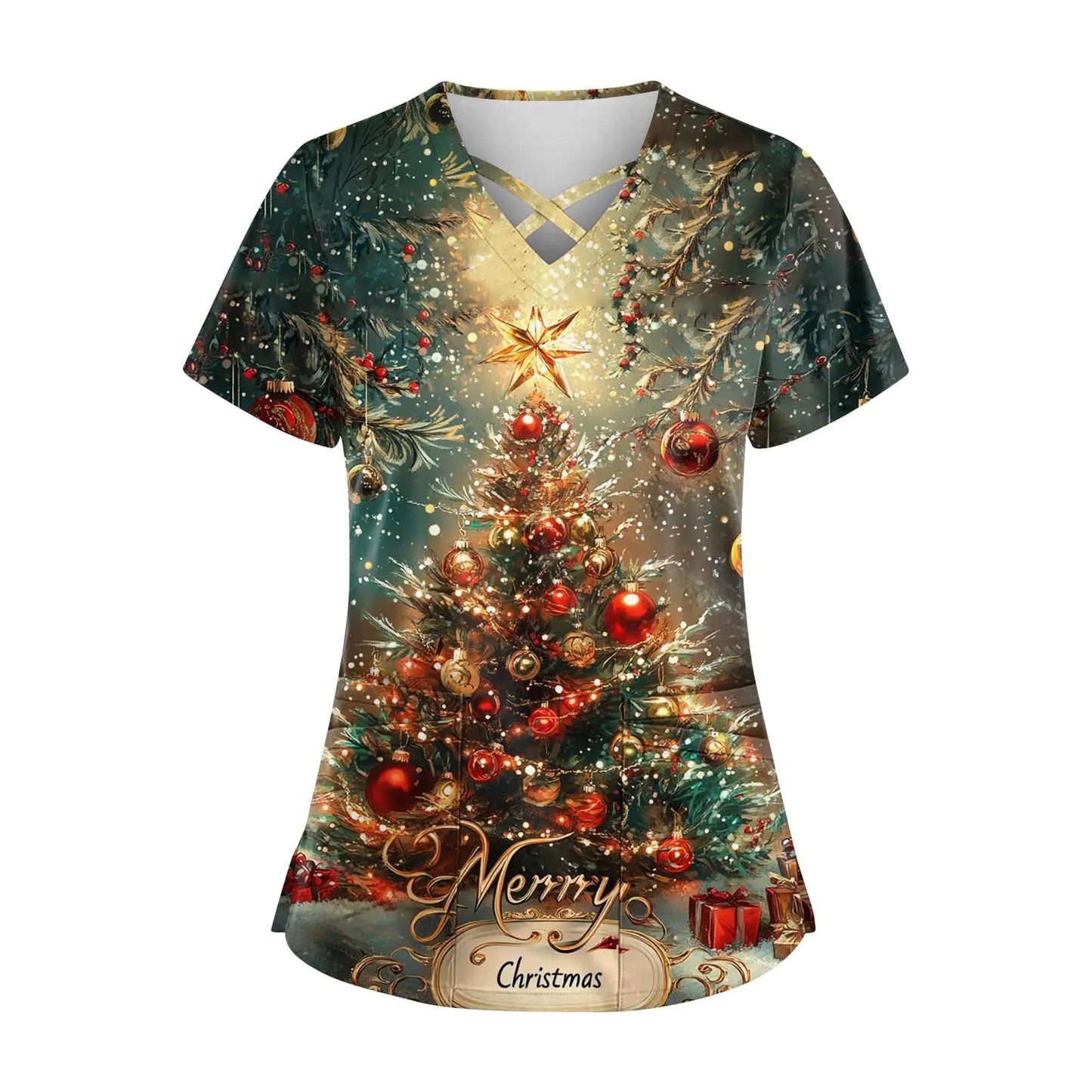 π Christmas Scrub Top Plus Size - Festive Holiday Medical Uniform