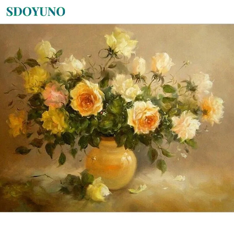 🌸 Oil Painting By Numbers Flowers Nature Pictures - DIY Art Kit