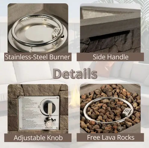 🔥: 28" Fire Pit Table - 40,000 BTU Square Stone Propane Fire Pit with Lava Rocks