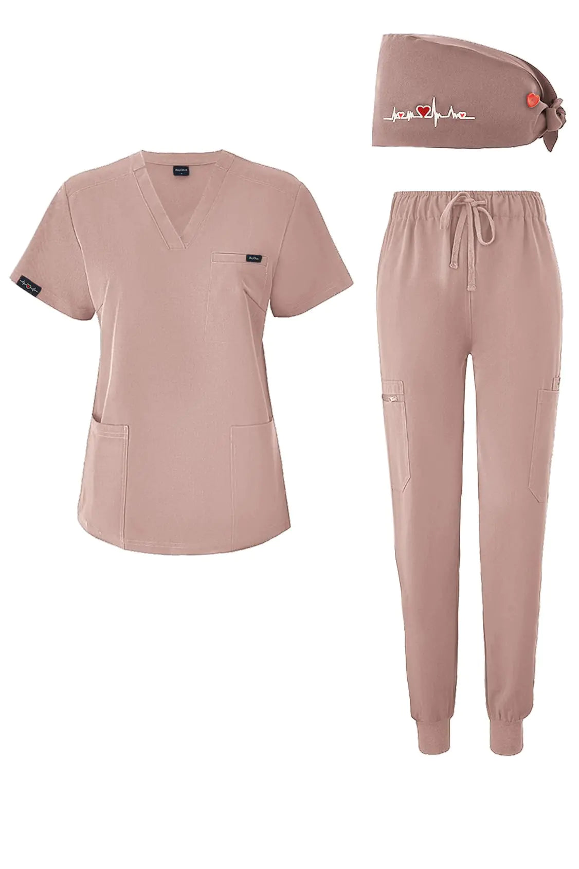 π©ββοΈ BuyiRen Women's Scrubs Set with Cap - V-Neck Top & Jogger Pants 11 Pockets