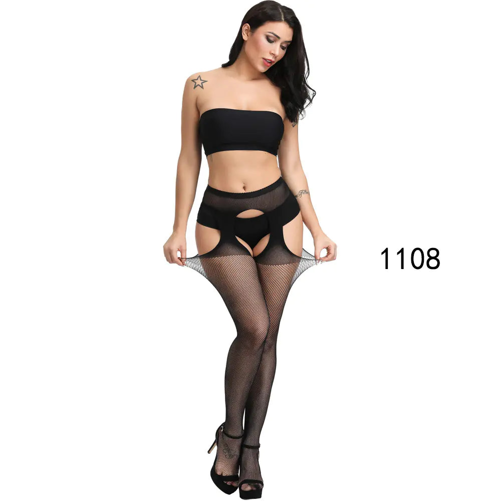 🦵: Sheer Lace-Trimmed Stockings with Open Crotch - Elegant Seductive Hosiery