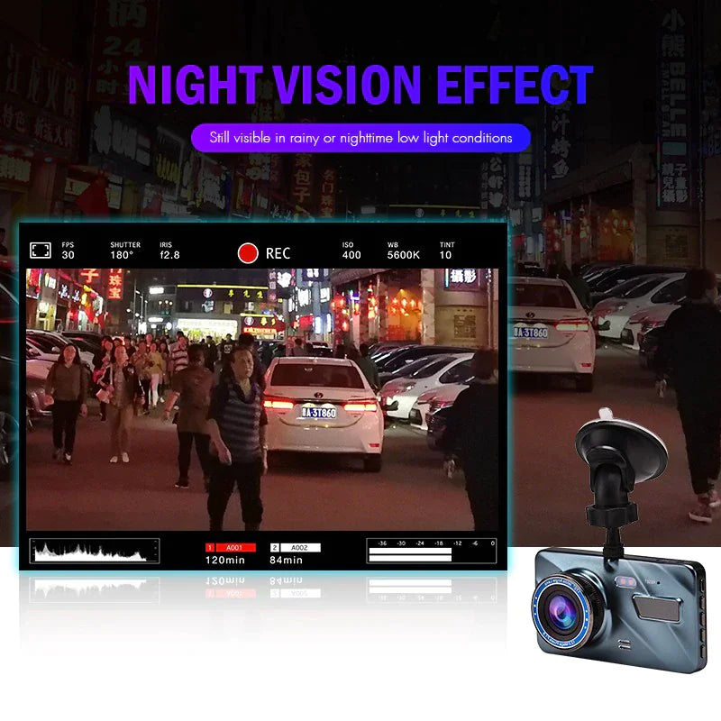 📱 4" Touch Screen Dash Cam - 1080P Dual Lens Front & Rear DVR