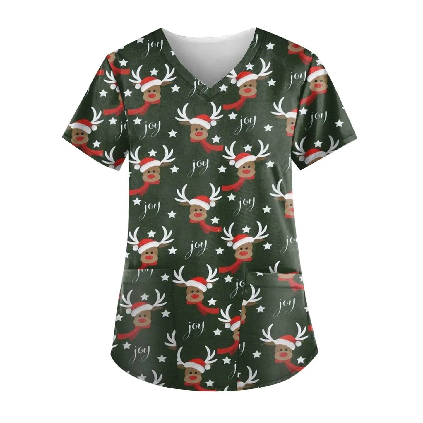 π Green Christmas Scrub Top 5XL - Funny Holiday Nursing Uniform