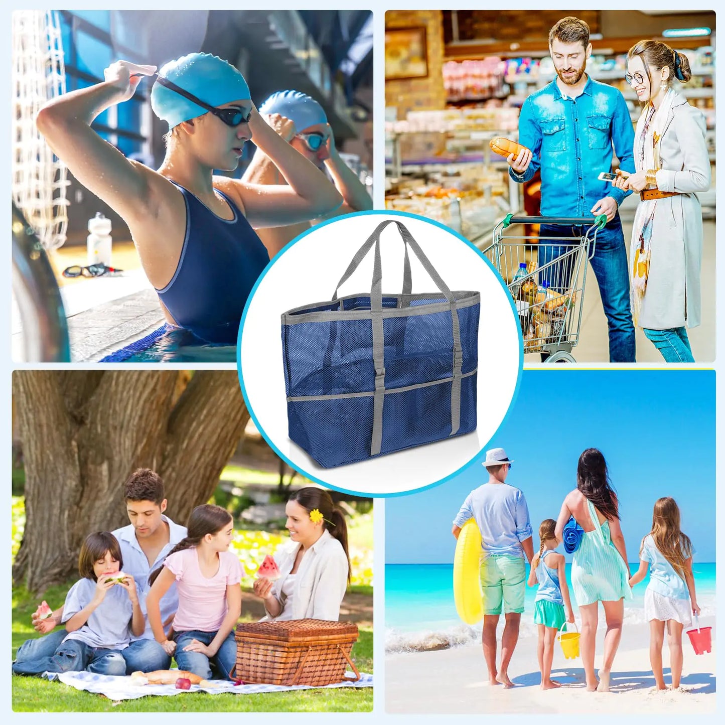 🏖️: Mesh Beach Bag - Large Family Beach Tote for Toys & Vacation Essentials