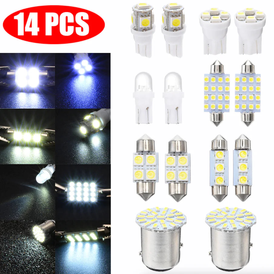 💡: 14-Piece T10 36mm LED Interior Car Accessories Kit - Map, Dome & License Plate Lights