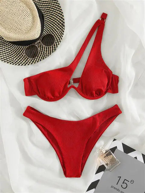 👙: Solid Ribbed Bikini Set - Chic Textured Two-Piece Swimwear