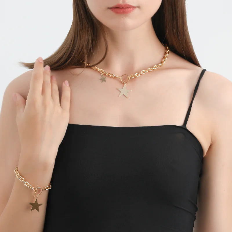 ⭐: Kpop Fashion Steel Star Pendant Choker Necklace