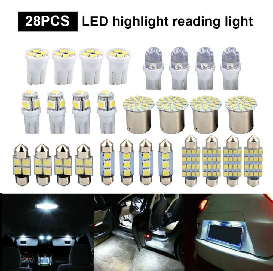 🚗: 28pcs Car Interior LED Light Kit - Complete White Combo Bulb Set