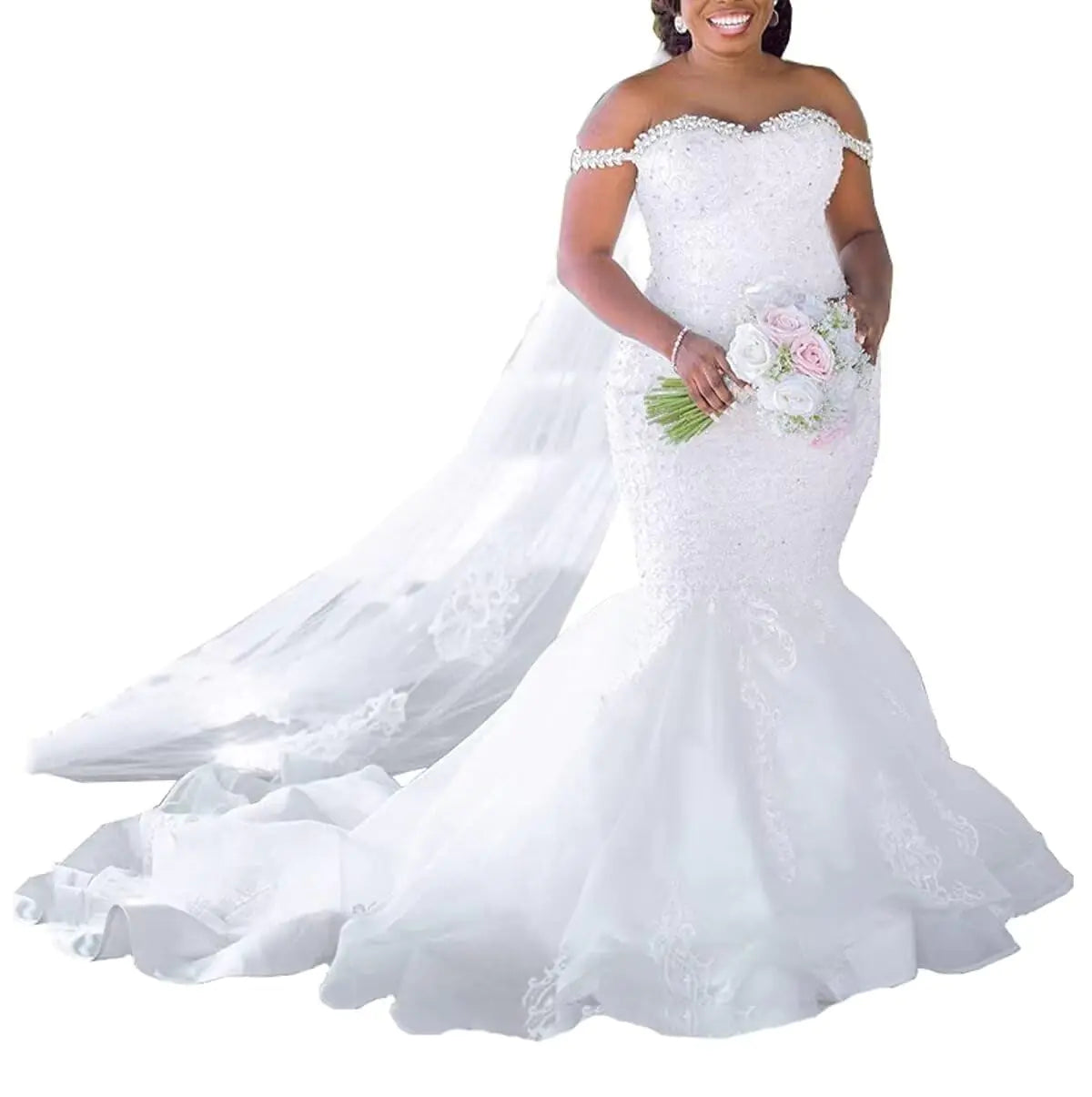 👰: Plus Size Mermaid Wedding Dress - Crystal Beaded Bridal Gown