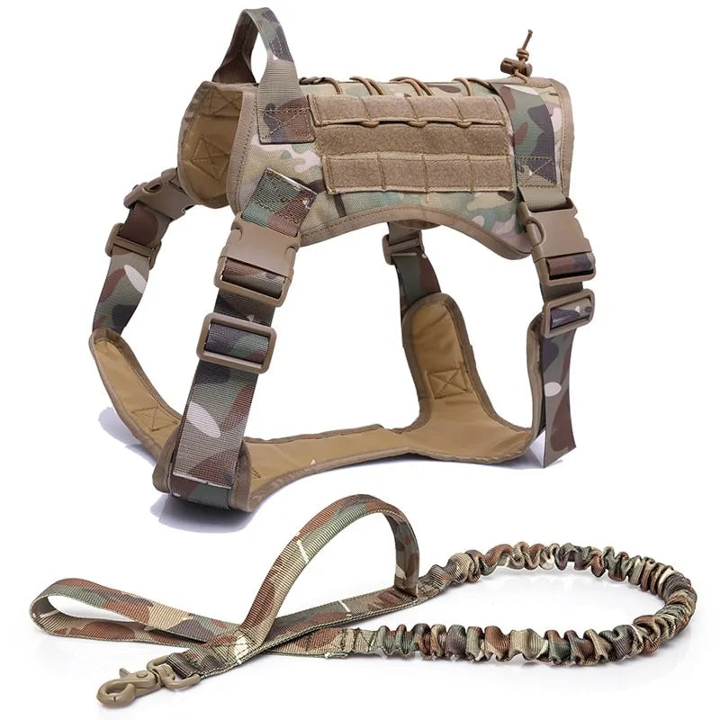 π Tactical Dog Harness with Handle - Heavy Duty Nylon Harness & Bungee Leash