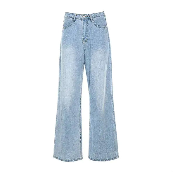 👖: Women's High Waist Wide Leg Jeans - 100% Cotton Denim Classic