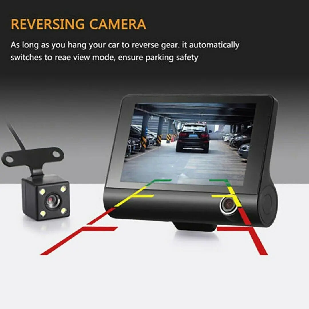 📹: 1080P 4" Dual Lens Car DVR - HD Rearview Dash Cam with G-Sensor