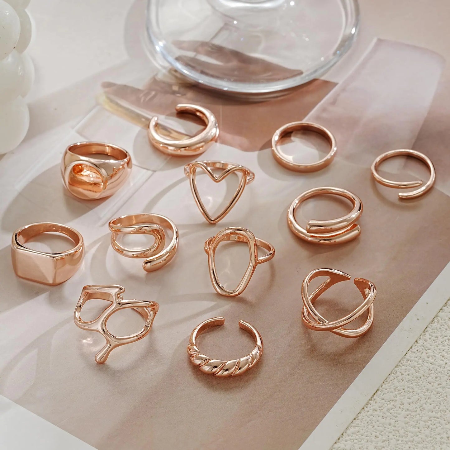 💎: FAXHION 12pc Gold Stackable Rings Set - 18K Plated Adjustable Knuckle Rings