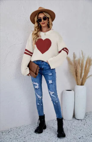 💕: Women's Long Sleeve Love Sweater - Cozy Romantic Style