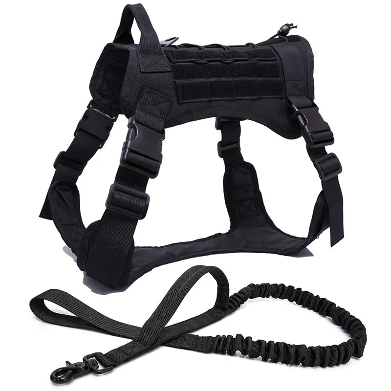 π Tactical Dog Harness with Handle - Heavy Duty Nylon Harness & Bungee Leash