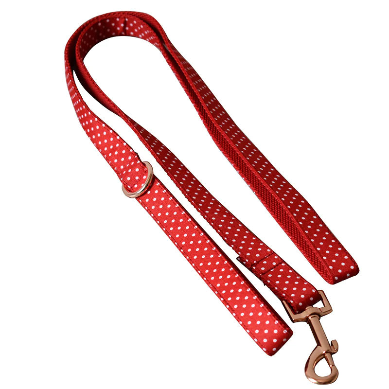🔴: Red Dot Dog Collar & Leash Set with Bow Tie - Stylish Walking Ensemble