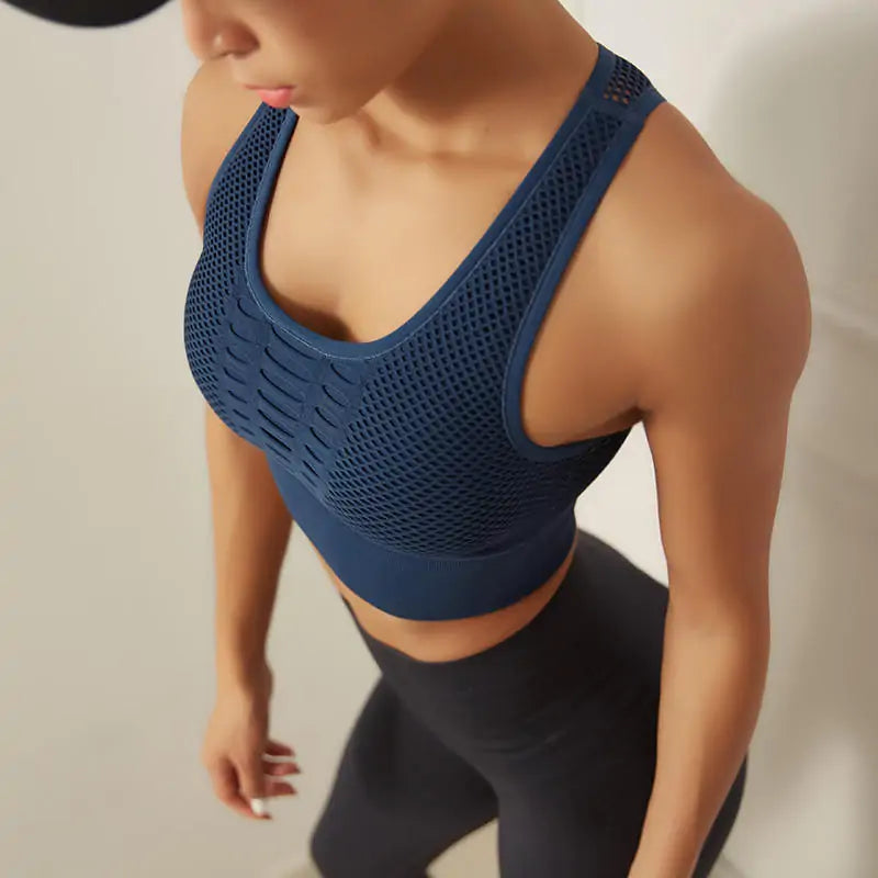🏃♀️: Fitness Shockproof Mesh Sports Bra - High Support Athletic Wear