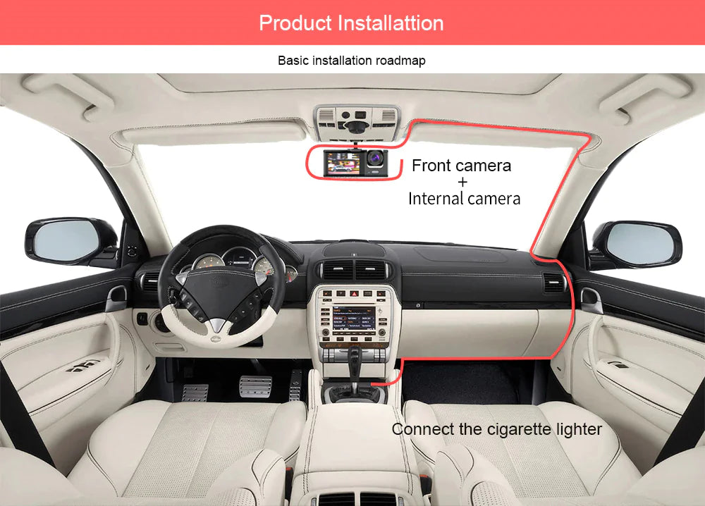 📹 Car Triple Lens Dash Cam - HD 1080P Front/Rear/Inside Video Recorder