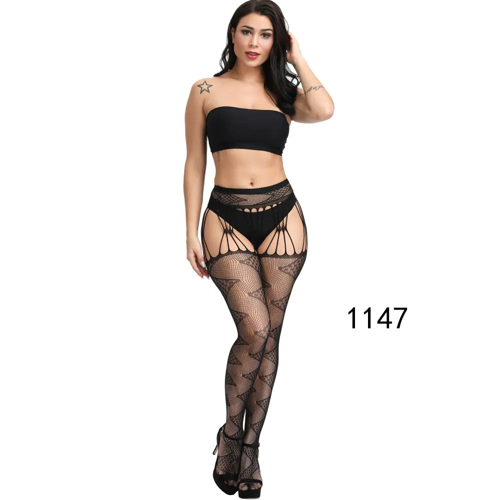 🦵: Sheer Lace-Trimmed Stockings with Open Crotch - Elegant Seductive Hosiery
