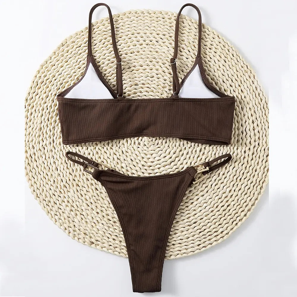 🔥: Sexy Ribbed Micro Bikini - Minimalist Triangle Two-Piece