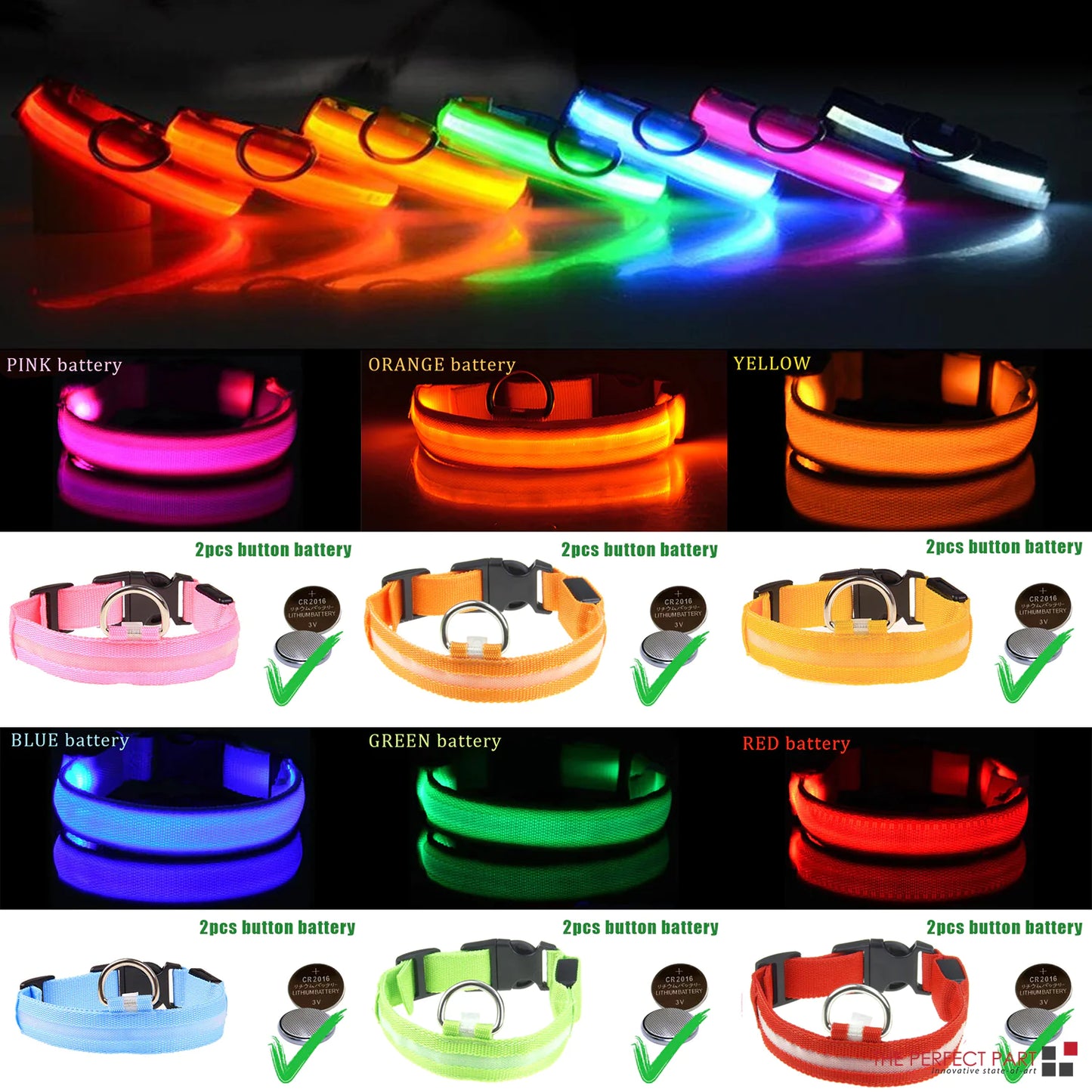 π LED Adjustable Dog Collar - Blinking Safety Light Waterproof Pet Collar