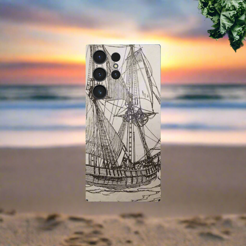 āµ Sailing Schooner Artistic Phone Case - Durable Dual-Layer Design with Nautical Art