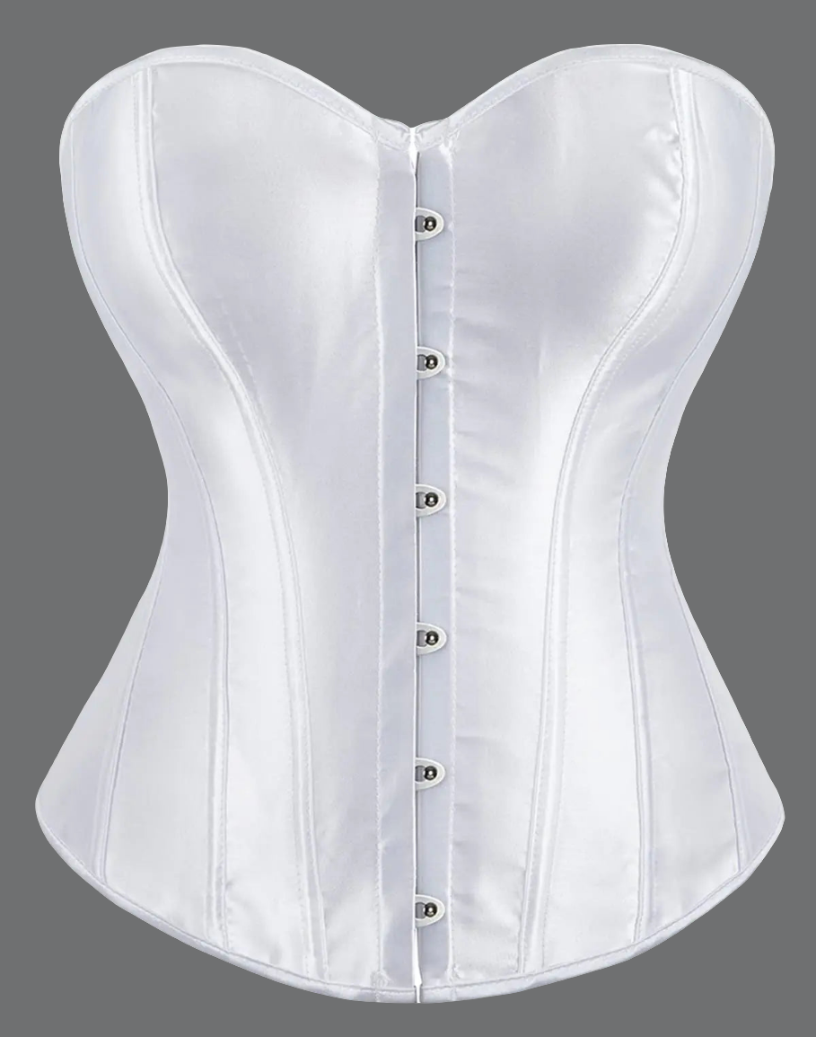 π€: Women's White Satin Corset - Steel Boned Overbust Bustier XL