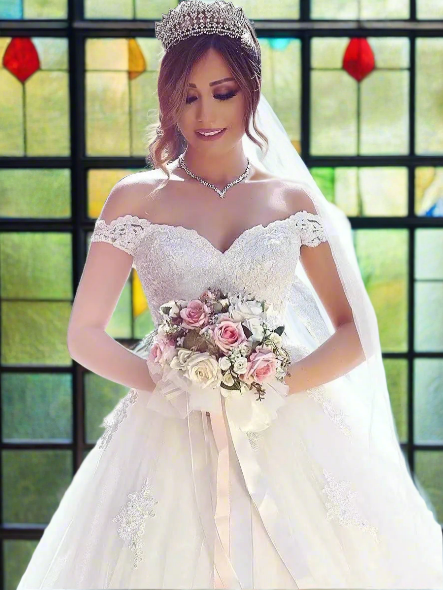 π° Off Shoulder Wedding Dress 2025 - Princess Ball Gown Bridal Dress
