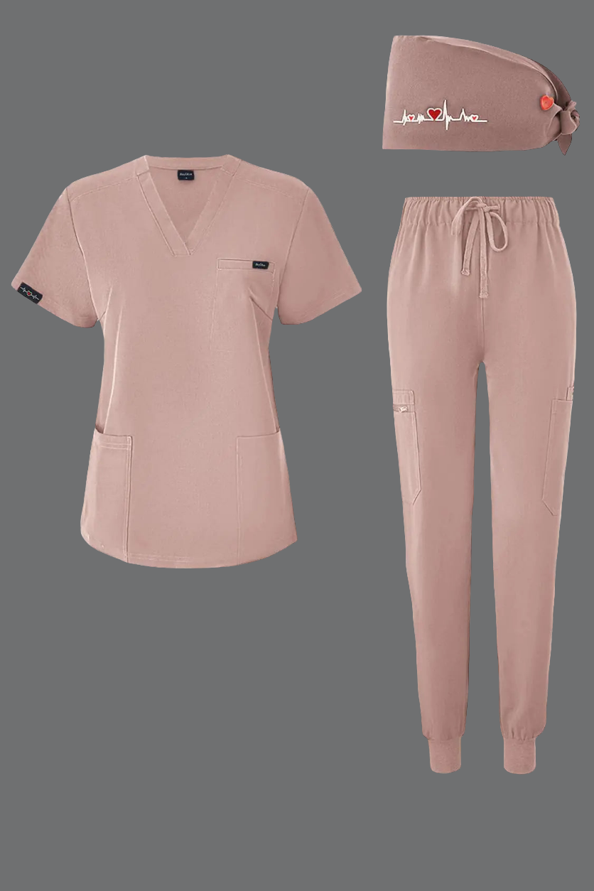 π©ββοΈ BuyiRen Women's Scrubs Set with Cap - V-Neck Top & Jogger Pants 11 Pockets
