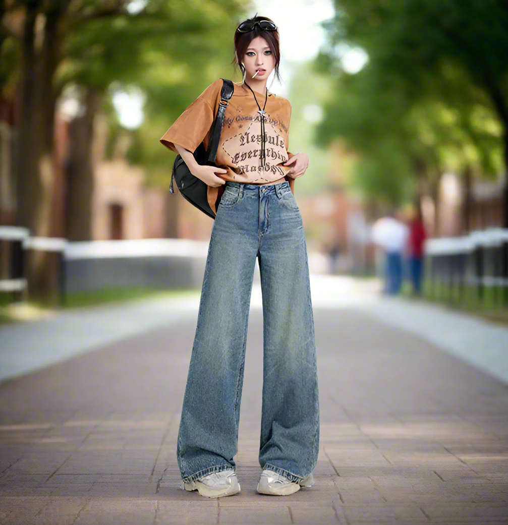 👖: Wide Leg Jeans Women's High Waist Baggy Straight Trousers - Relaxed Vintage Style