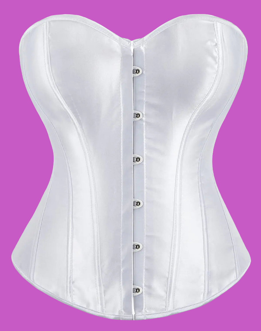 π€: Women's White Satin Corset - Steel Boned Overbust Bustier XL