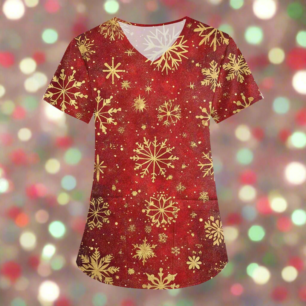 π Christmas Plus Size Scrub Top - Holiday V-Neck Nursing Uniform