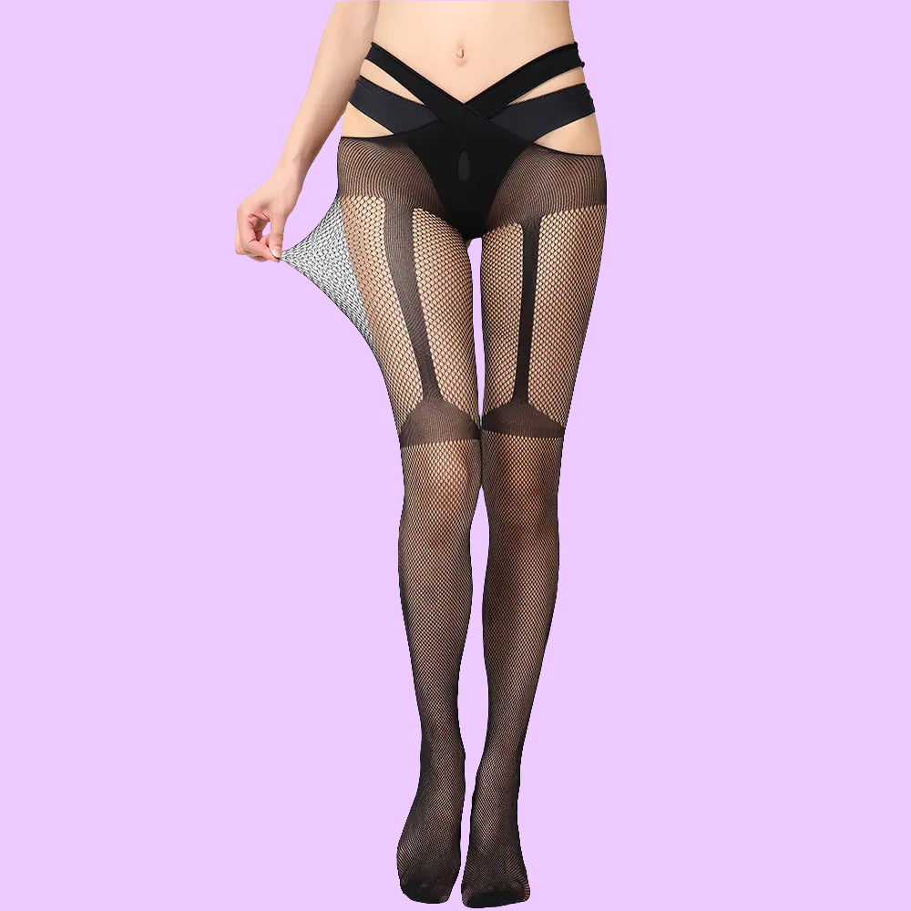 🦵: Sheer Lace-Trimmed Stockings with Open Crotch - Elegant Seductive Hosiery