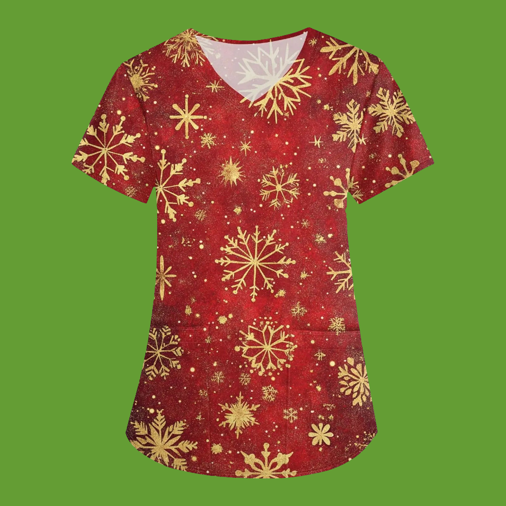π Christmas Plus Size Scrub Top - Holiday V-Neck Nursing Uniform