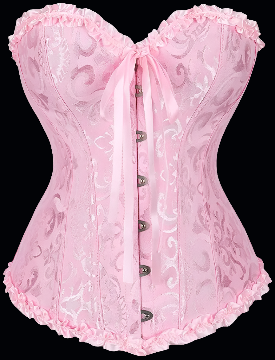 π: Women's Pink Floral Satin Corset - Lace-Up Overbust Bustier
