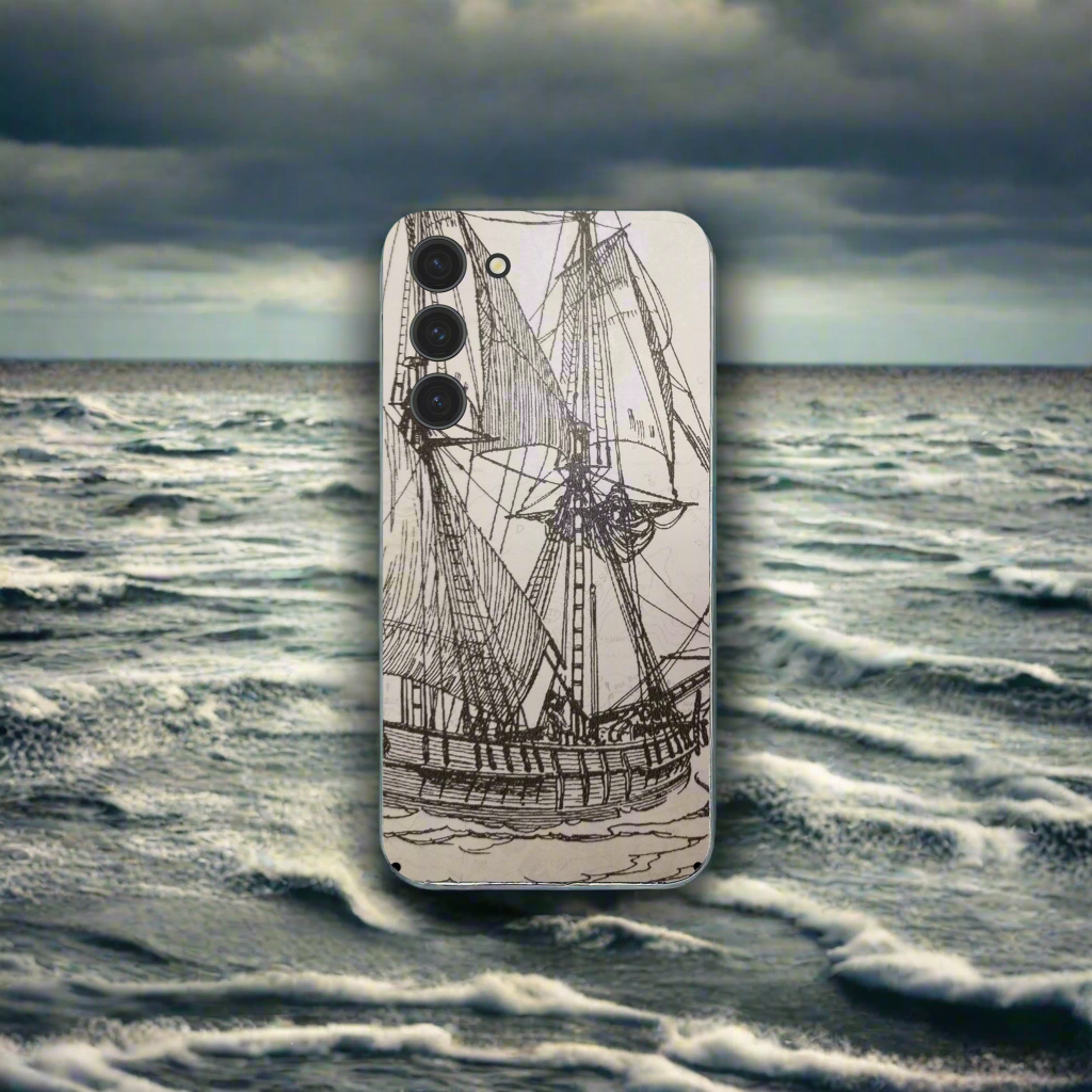 āµ Sailing Schooner Artistic Phone Case - Durable Dual-Layer Design with Nautical Art