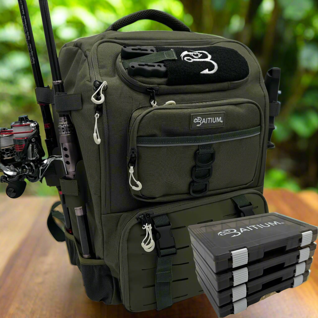 π£: Baitium Fishing Backpack - 40L Tackle Bag with Rod Holders & Cooler (Green)