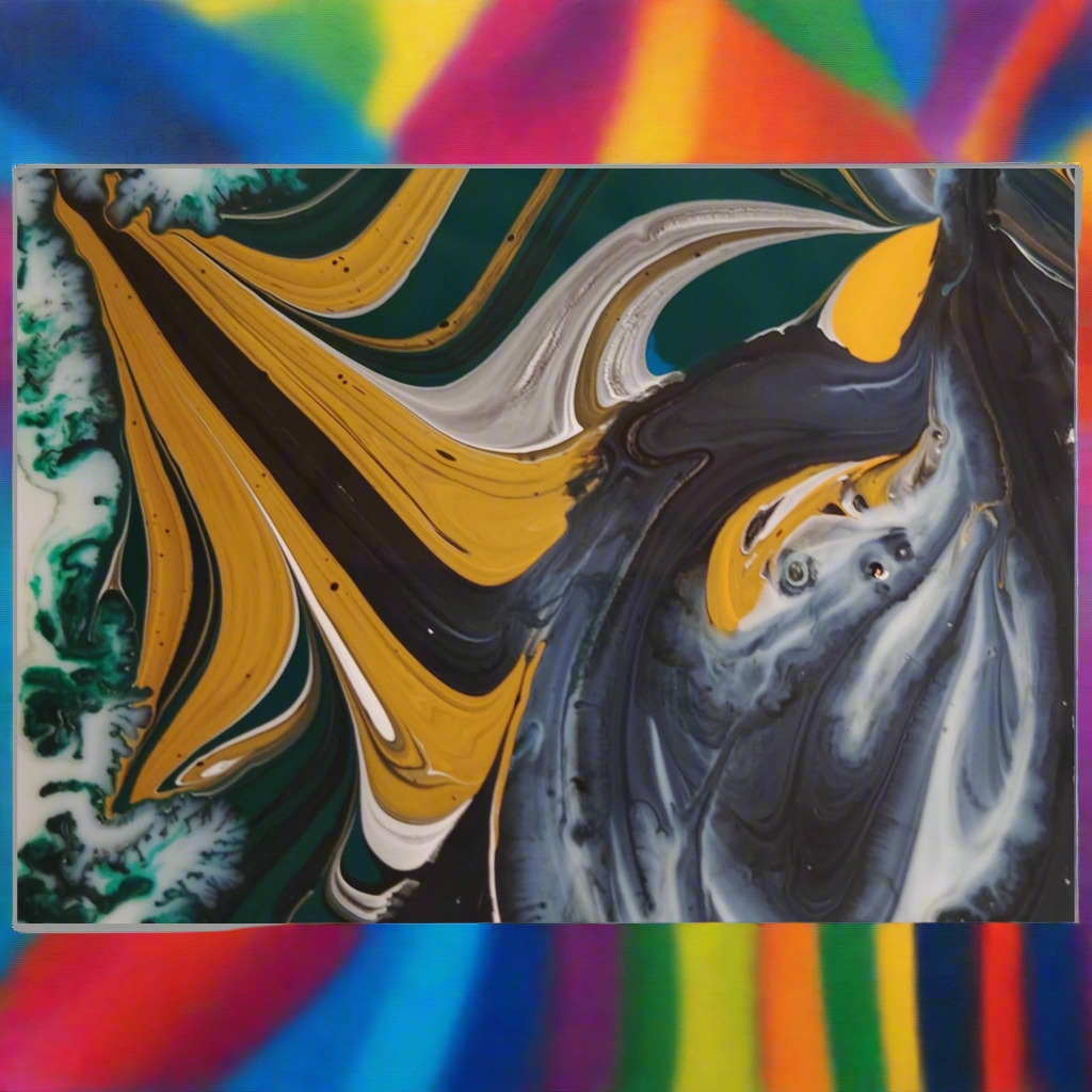 π Vibrant Liquid Blend Aluminum Print β Unique Yellow, Black, White & Green Design