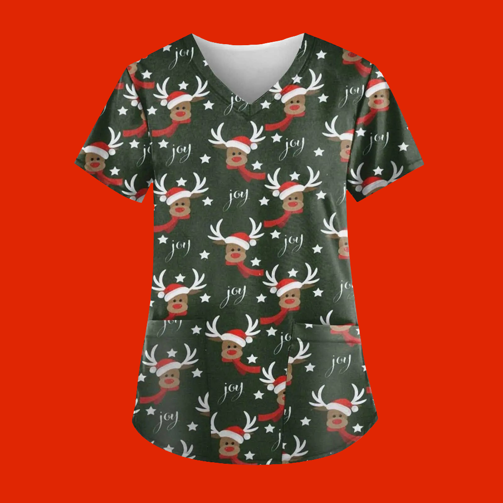 π Green Christmas Scrub Top 5XL - Funny Holiday Nursing Uniform