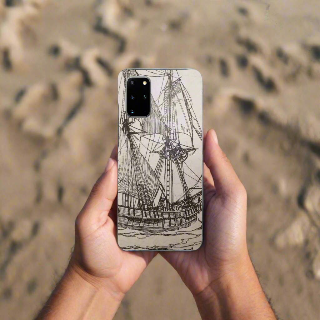 āµ Sailing Schooner Artistic Phone Case - Durable Dual-Layer Design with Nautical Art