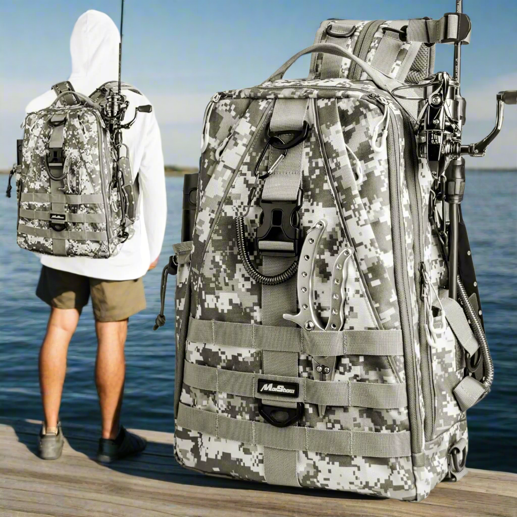 π£: MoiShow Fishing Tackle Backpack - Ultralight Water-Resistant Storage Bag with Rod Holder
